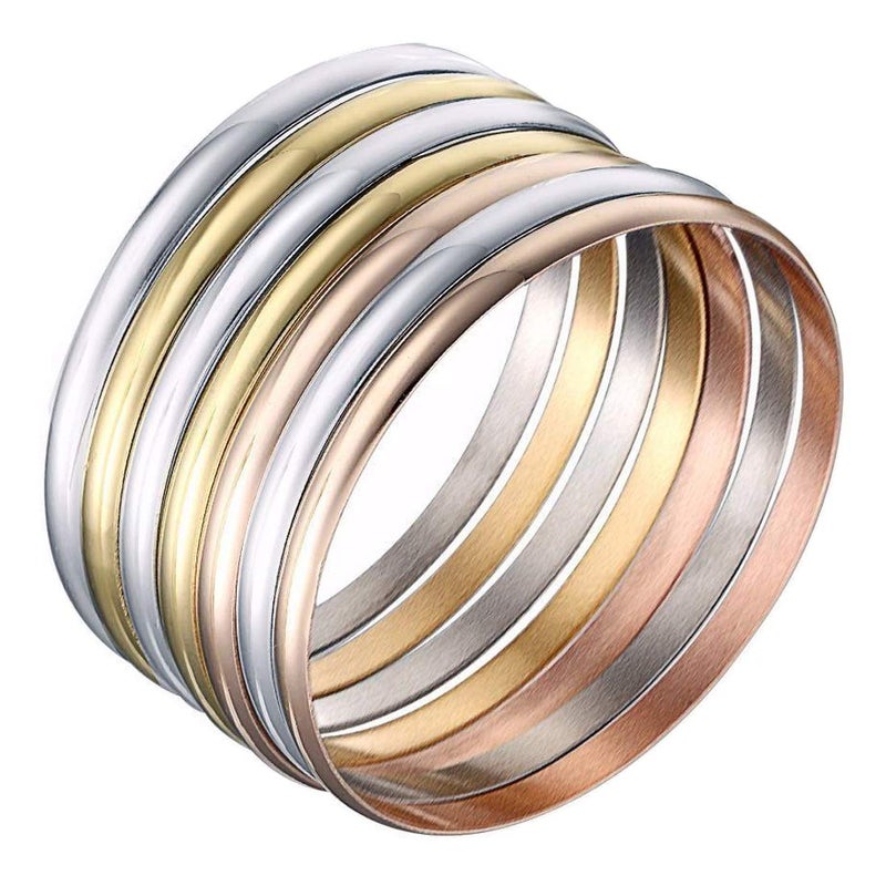 Castillna Tri-Color Silver Gold Rose Gold Bangle Bracelets for Women, 7.8 Inches - Image 1